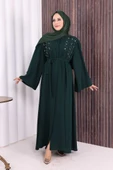 Taşlı Boncuklu İşleme Detaylı Ferace 7882 Zümrüt thumbnail 1