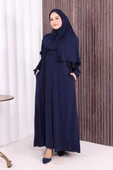Dantel Detay Şallı Namaz Feracesi 6010 Lacivert thumbnail 1