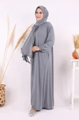Dantel Detay Şallı Namaz Feracesi 6010 Gri thumbnail 2