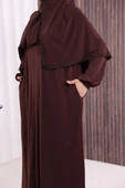 Dantel Detay Şallı Namaz Feracesi 6010 Kahverengi thumbnail 6