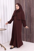 Dantel Detay Şallı Namaz Feracesi 6010 Kahverengi thumbnail 3