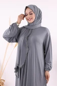 Dantel Detay Şallı Namaz Feracesi 6010 Gri thumbnail 4