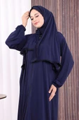 Dantel Detay Şallı Namaz Feracesi 6010 Lacivert thumbnail 5