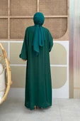 Bel Bilek Kısımları Taşlı Elbiseli Abaya Takım 8490 Zümrüt - 3