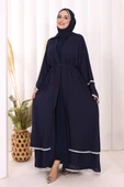 Taş İşlemeli Kat Detay Şallı Abaya 7883 Lacivert thumbnail 4