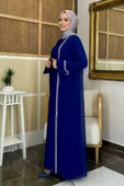 İnci Detaylı Abaya Elbise Takım 8493 Lacivert thumbnail 3