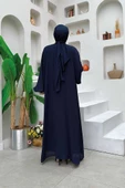 Bel Bilek Kısımları Taşlı Elbiseli Abaya Takım 8490 Lacivert thumbnail 3