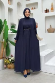 Bel Bilek Kısımları Taşlı Elbiseli Abaya Takım 8490 Lacivert thumbnail 1