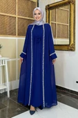 İnci Detaylı Abaya Elbise Takım 8493 Lacivert thumbnail 1
