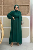 Bel Bilek Kısımları Taşlı Elbiseli Abaya Takım 8490 Zümrüt - 2
