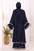 Taş İşlemeli Kat Detay Şallı Abaya 7883 Lacivert thumbnail 5