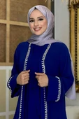 İnci Detaylı Abaya Elbise Takım 8493 Lacivert thumbnail 4
