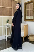 Püsküllü Yakası Taş Detaylı Abayalı Elbise Takım 8494 Siyah thumbnail 9