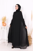 Püsküllü Yakası Taş Detaylı Abayalı Elbise Takım 8494 Siyah thumbnail 2