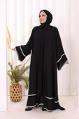 Taş İşlemeli Kat Detay Şallı Abaya 7883 Siyah thumbnail 2
