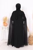 Püsküllü Yakası Taş Detaylı Abayalı Elbise Takım 8494 Siyah thumbnail 4