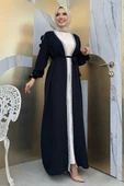 Kolları Fırfırlı Taş Detay Abayalı Takım 8484 Siyah thumbnail 3