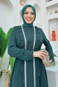 Boydan Fırfırlı Yelekli Elbise Takım 8489 Zümrüt - 8