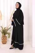 Taş İşlemeli Kat Detay Şallı Abaya 7883 Siyah thumbnail 3