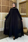 Püsküllü Yakası Taş Detaylı Abayalı Elbise Takım 8494 Siyah thumbnail 7