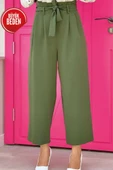 Büyük Beden Fermuarlı Bel Bağcıklı Pantolon 0174-1 Haki thumbnail 1