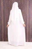 Fermuarlı Kol Manşetleri Büzgülü Mevlana Ferace 6007 Ekru thumbnail 4