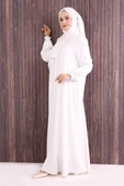 Fermuarlı Kol Manşetleri Büzgülü Mevlana Ferace 6007 Ekru thumbnail 3
