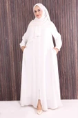 Fermuarlı Kol Manşetleri Büzgülü Mevlana Ferace 6007 Ekru thumbnail 2
