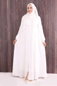 Fermuarlı Kol Manşetleri Büzgülü Mevlana Ferace 6007 Ekru thumbnail 1