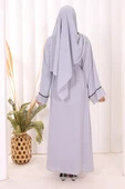 Zincir Püskül Detay Şallı Abaya 7887 Gri thumbnail 4