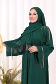 Zincir Püskül Detay Şallı Abaya 7887 Zümrüt thumbnail 6