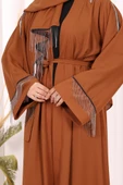 Zincir Püskül Detay Şallı Abaya 7887 Taba thumbnail 6