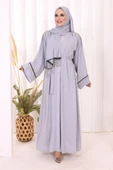 Zincir Püskül Detay Şallı Abaya 7887 Gri thumbnail 1