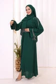 Zincir Püskül Detay Şallı Abaya 7887 Zümrüt thumbnail 5
