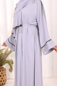 Zincir Püskül Detay Şallı Abaya 7887 Gri thumbnail 6