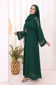 Zincir Püskül Detay Şallı Abaya 7887 Zümrüt thumbnail 3