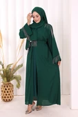 Zincir Püskül Detay Şallı Abaya 7887 Zümrüt thumbnail 2