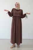 Çift Katlı Bağlama Detay Elbise 6003 Kahverengi - 1