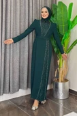Taşlı Krep Dantel Elbise 3870 Zümrüt - 3