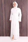 Boncuk İşlemeli Tam Boy Ferace 7894 Ekru thumbnail 1