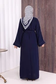 Boncuk İşlemeli Tam Boy Ferace 7894 Lacivert thumbnail 4