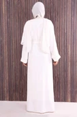 Boncuk İşlemeli Tam Boy Ferace 7894 Ekru thumbnail 4