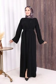 Boncuk İşlemeli Tam Boy Ferace 7894 Siyah thumbnail 1