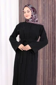 Boncuk İşlemeli Tam Boy Ferace 7894 Siyah thumbnail 5