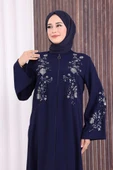 Nakış İşleme Detaylı Ferace 7895 Lacivert thumbnail 6