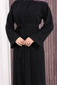 Boncuk İşlemeli Tam Boy Ferace 7894 Siyah thumbnail 6