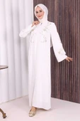 Nakış İşleme Detaylı Ferace 7895 Ekru thumbnail 2