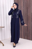 Nakış İşleme Detaylı Ferace 7895 Lacivert thumbnail 3