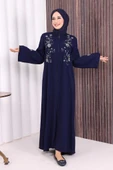 Nakış İşleme Detaylı Ferace 7895 Lacivert thumbnail 4