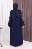 Nakış İşleme Detaylı Ferace 7895 Lacivert thumbnail 5